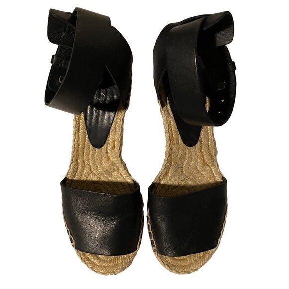 Vince Sophie Leather Espadrille Wedge size EU 36 US 6 Black Jute Rope - Picture 12 of 13